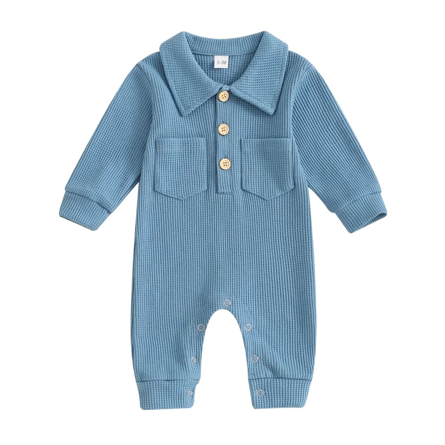 Braxton Collared Ribbed Jumpsuit - Slate - 0-3 Months