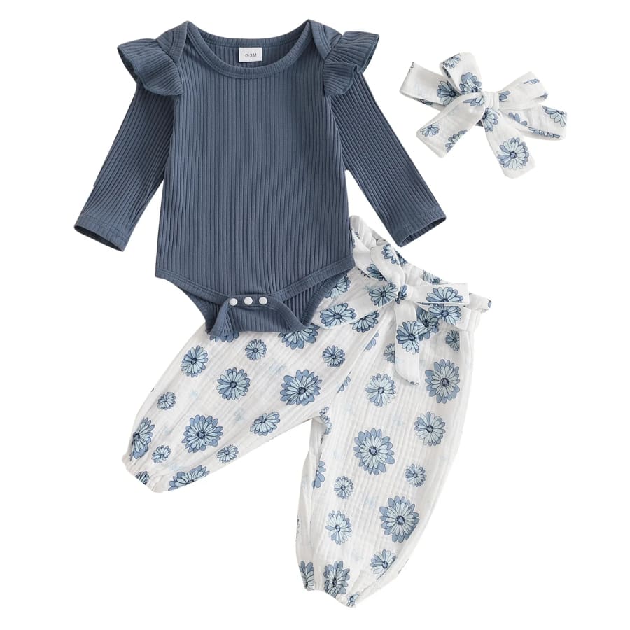 Bronte Floral Long Sleeve Set - Blue - 0-3 Months