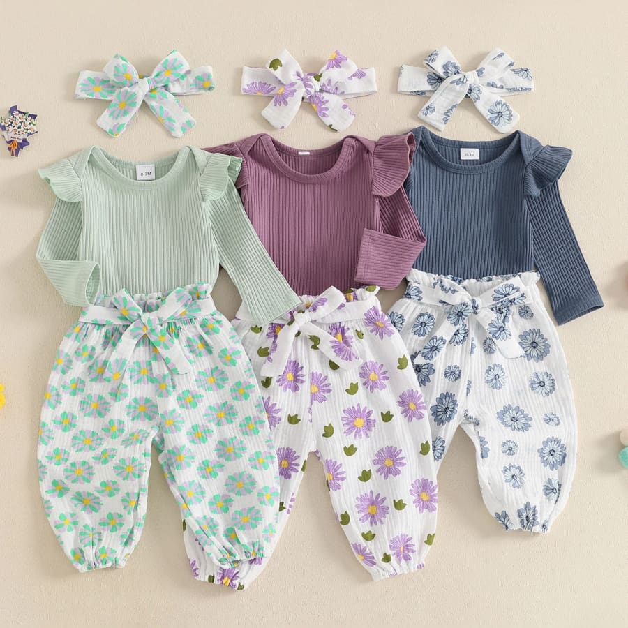 Bronte Floral Long Sleeve Set - Blue - 0-3 Months