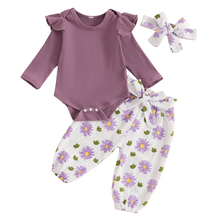 Bronte Floral Long Sleeve Set - Mauve - 0-3 Months