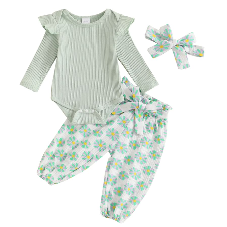 Bronte Floral Long Sleeve Set - Mint - 0-3 Months
