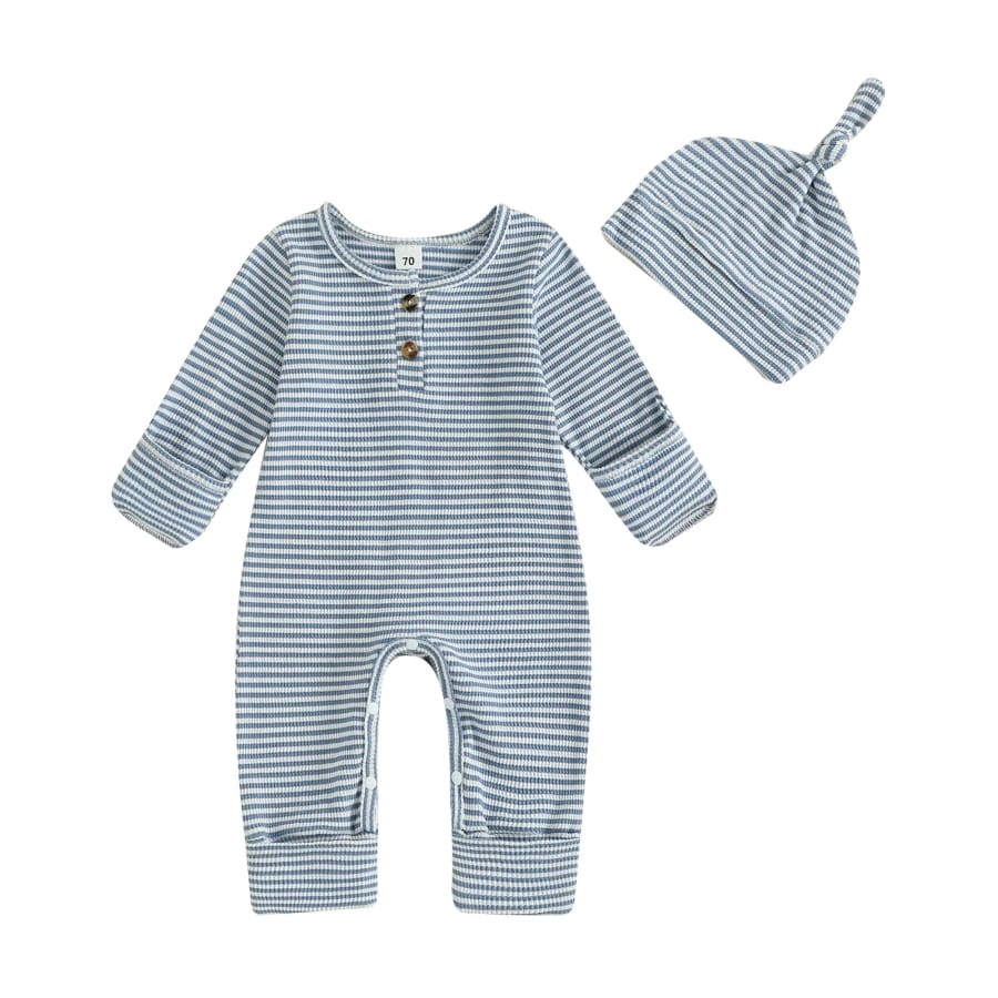 Bruce Stripe Jumpsuit with Beanie - Blue - Newborn