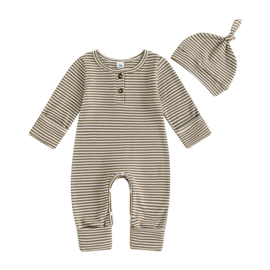 Bruce Stripe Jumpsuit with Beanie - Sage - Newborn