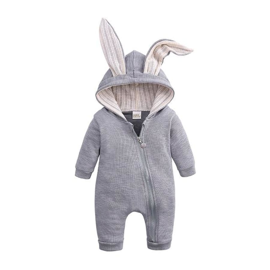 Bunny Babe Hoodie Jumpsuit - Grey / 6-12 Months - jumpsuit