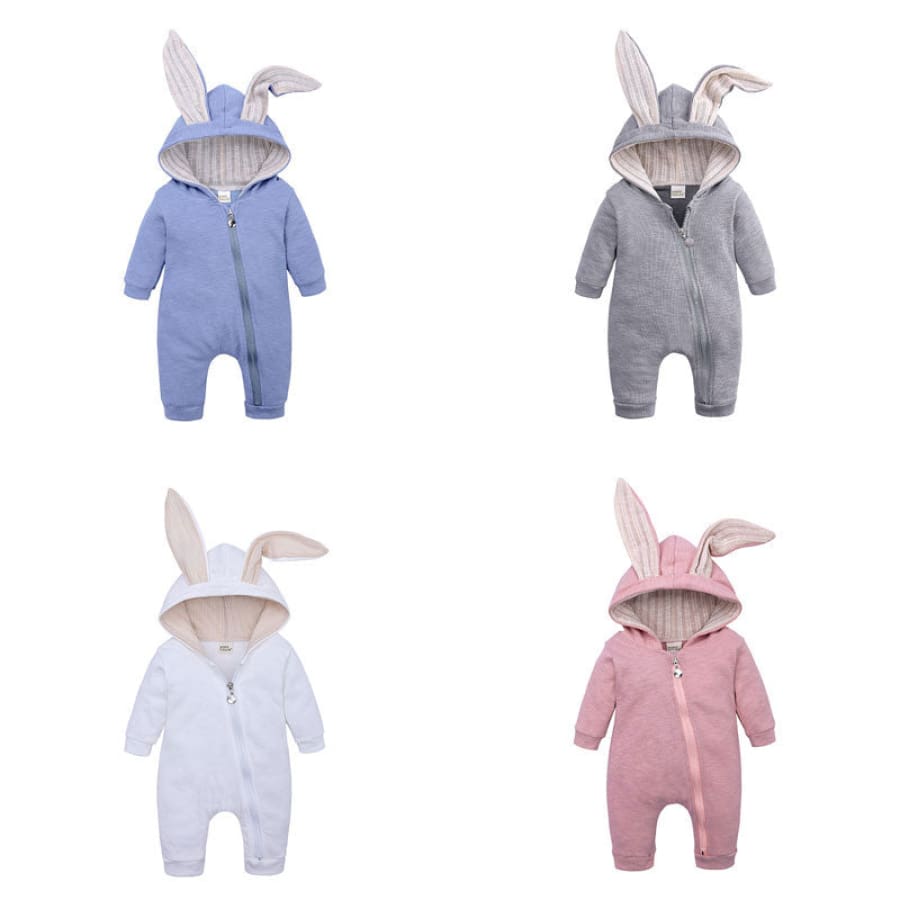 Bunny Babe Hoodie Jumpsuit - Grey - 0-3 Months