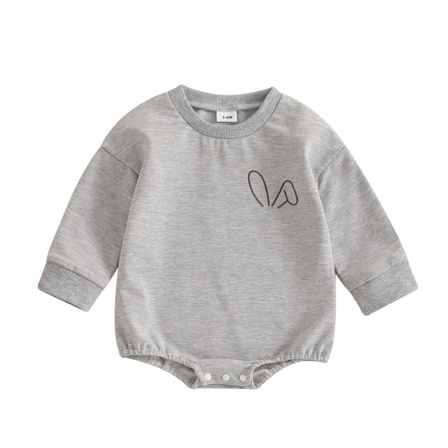 Bunny Butt Bubble Long Sleeve Romper - Grey - 0-3 Months