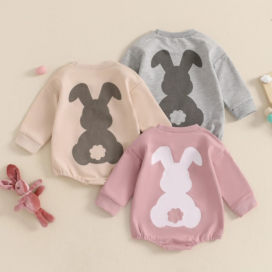 Bunny Butt Bubble Long Sleeve Romper - Grey