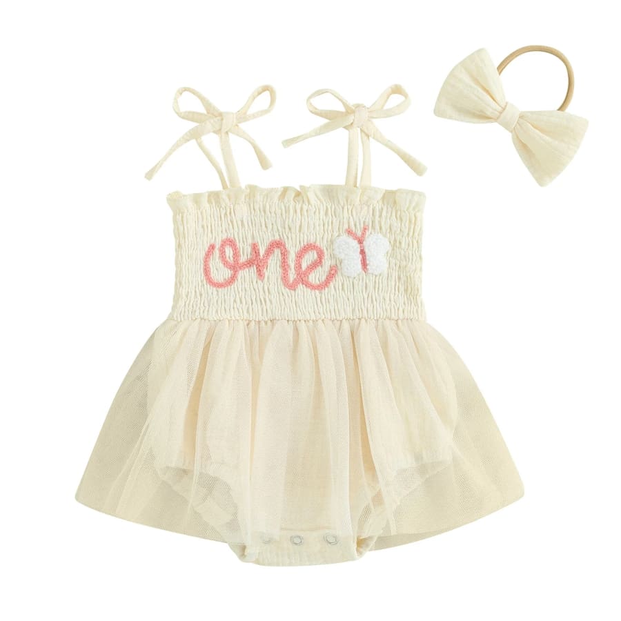 Butterfly One Tutu Romper - Cream - 9-12 Months