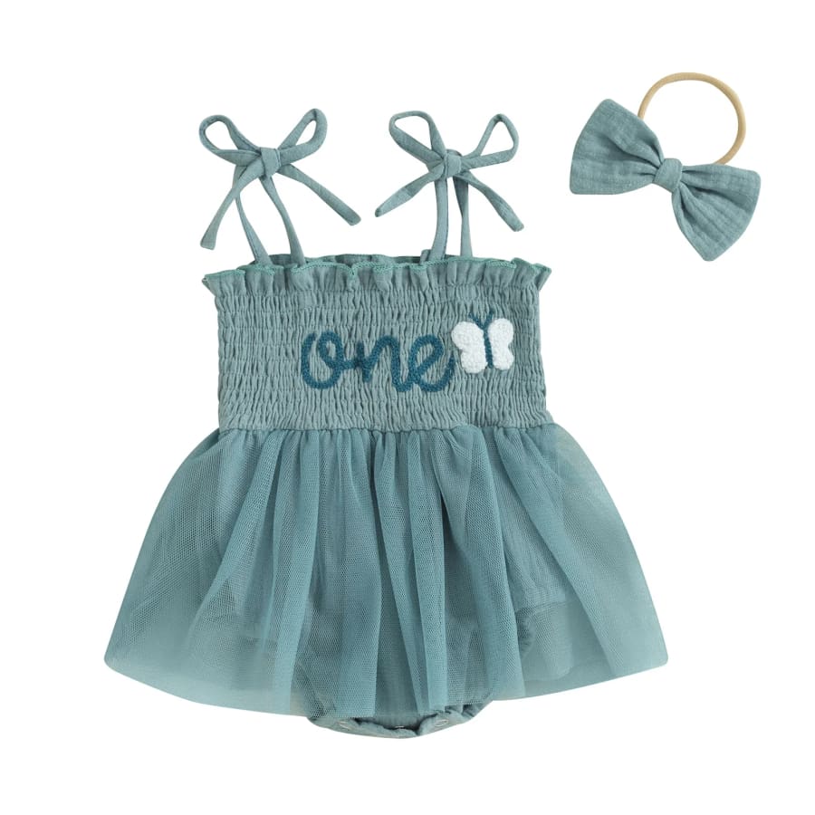 Butterfly One Tutu Romper - Teal - 9-12 Months