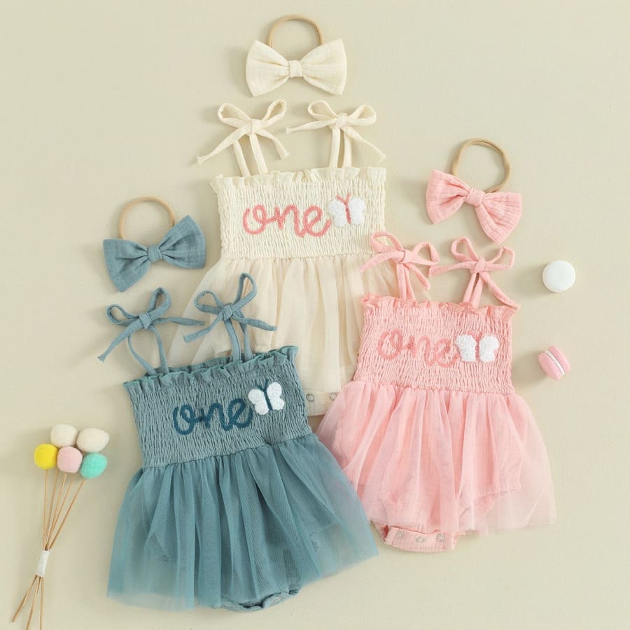 Butterfly One Tutu Romper - Teal - 9-12 Months