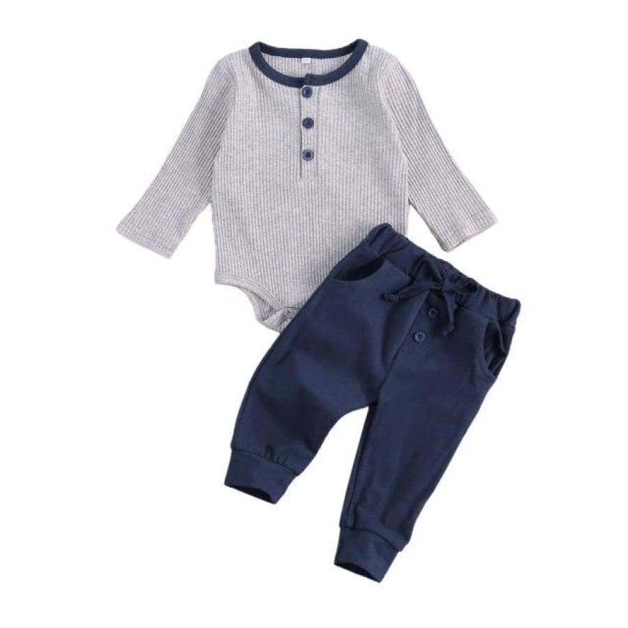 Byron Ribbed Onesie Trackie Set - Navy / 12-18 Months - Sets