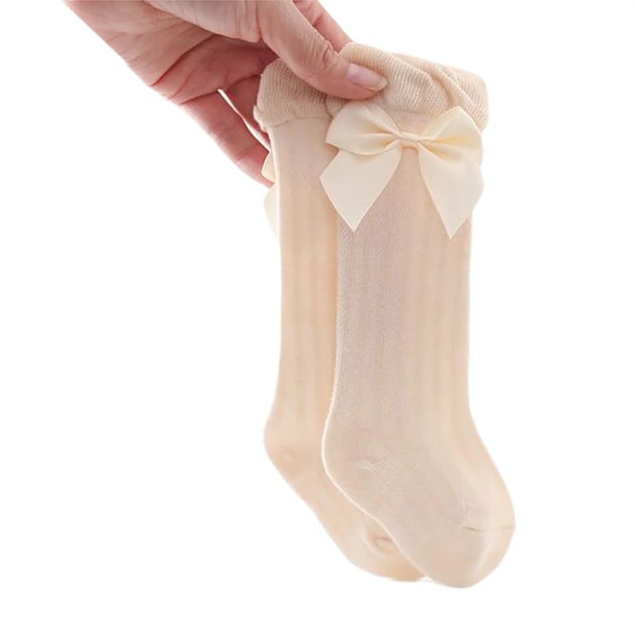 Calista Bow Sheer Long Socks - Butter - 0-6 Months