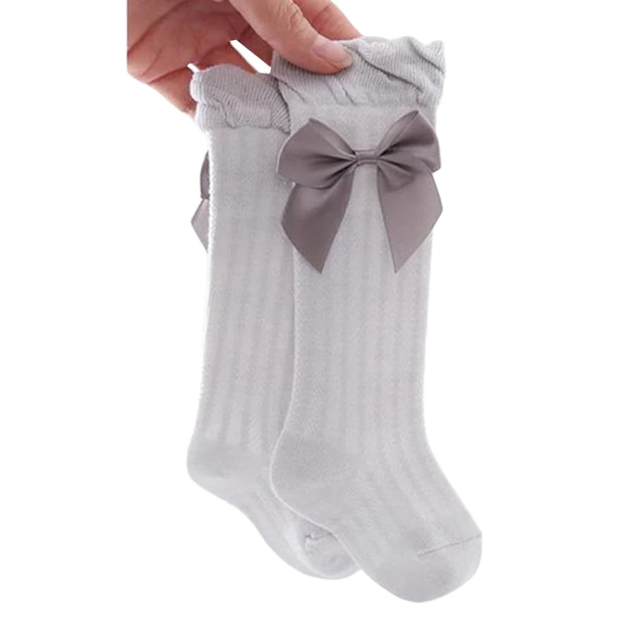 Calista Bow Sheer Long Socks - Grey - 0-6 Months