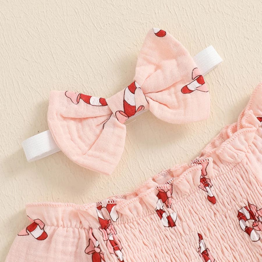Candy Cane Bow Christmas Romper - 0-3 Months