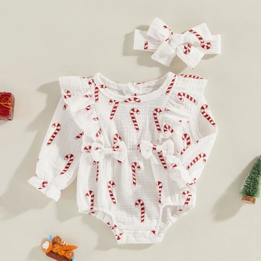 Candy Cane Long Sleeve Christmas Romper