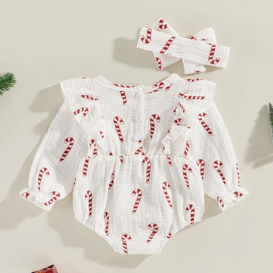 Candy Cane Long Sleeve Christmas Romper