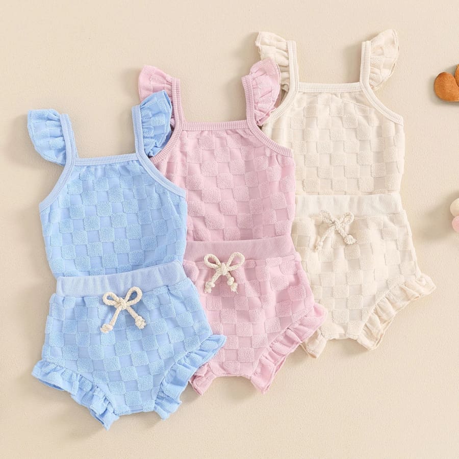 Carmel Check Flutter Bloomer Set - Blue