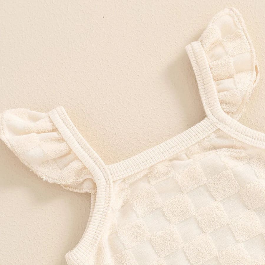 Carmel Check Flutter Bloomer Set - Natural