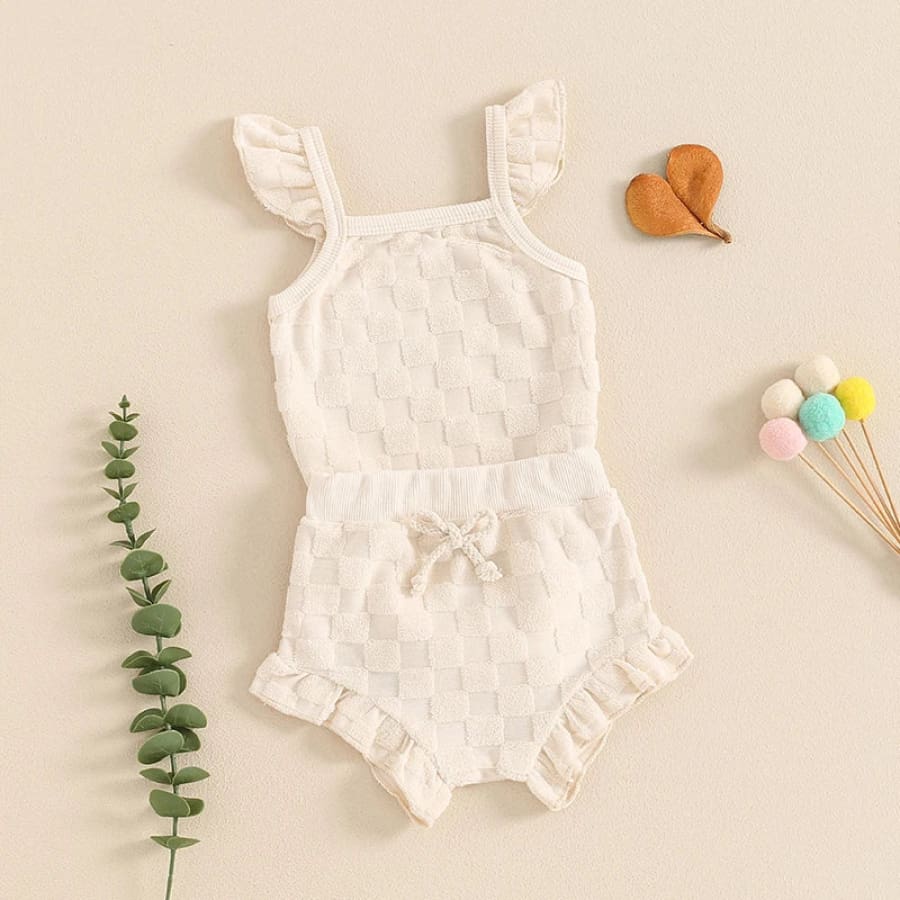 Carmel Check Flutter Bloomer Set - Natural