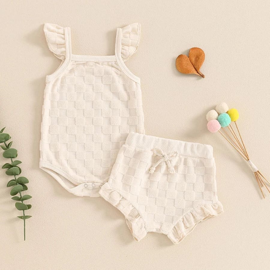 Carmel Check Flutter Bloomer Set - Natural