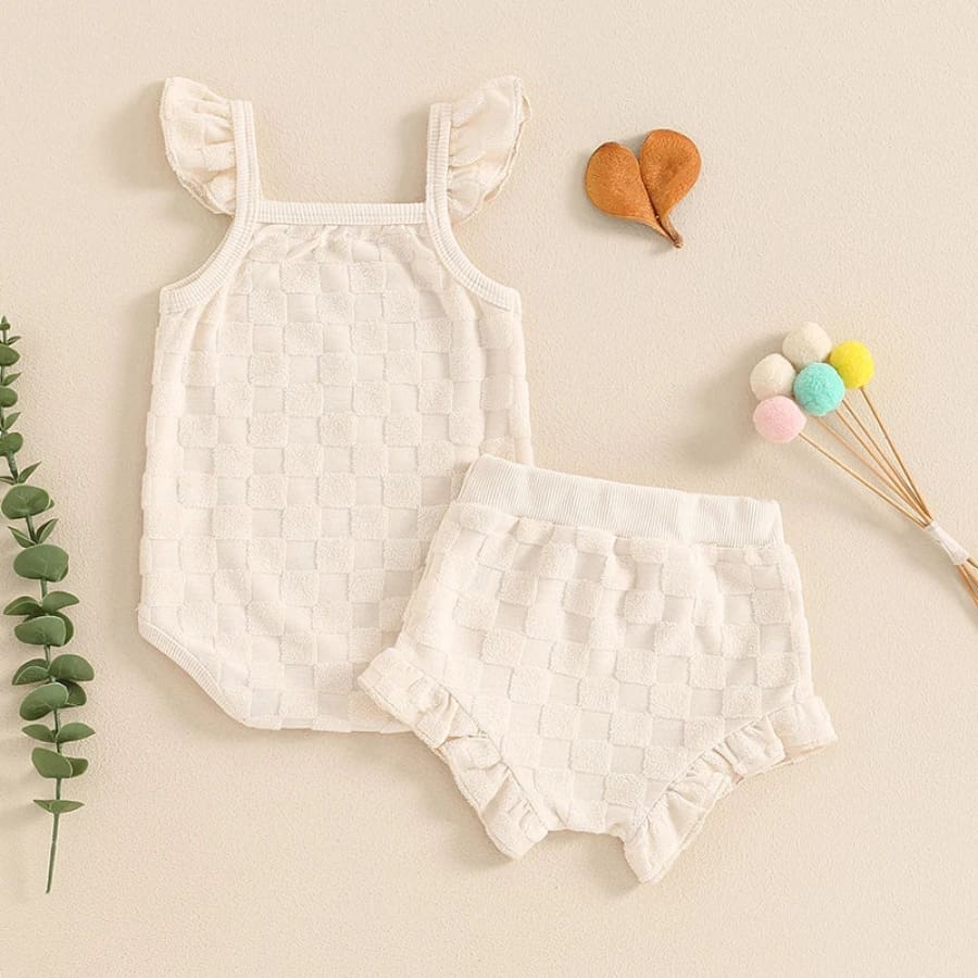 Carmel Check Flutter Bloomer Set - Natural