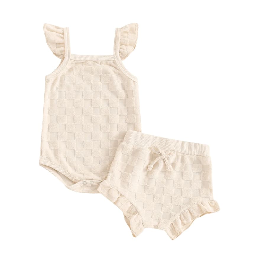 Carmel Check Flutter Bloomer Set - Pink