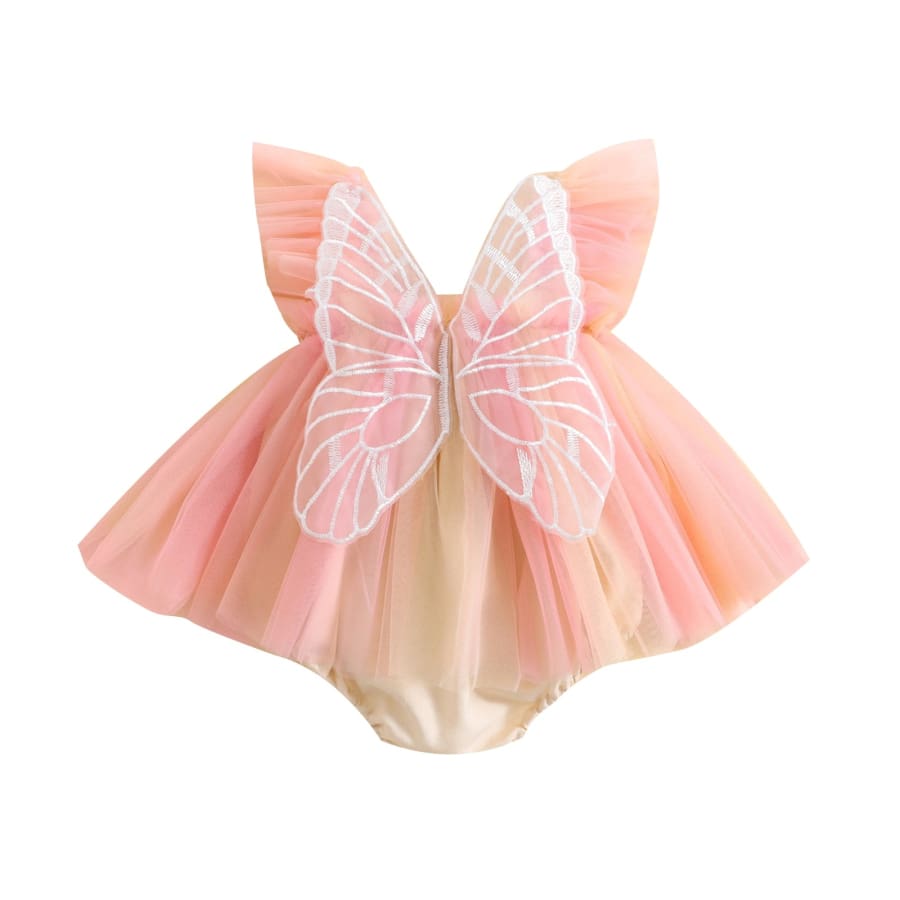 Carmelina Butterfly Romper - Peach - 0-6 Months