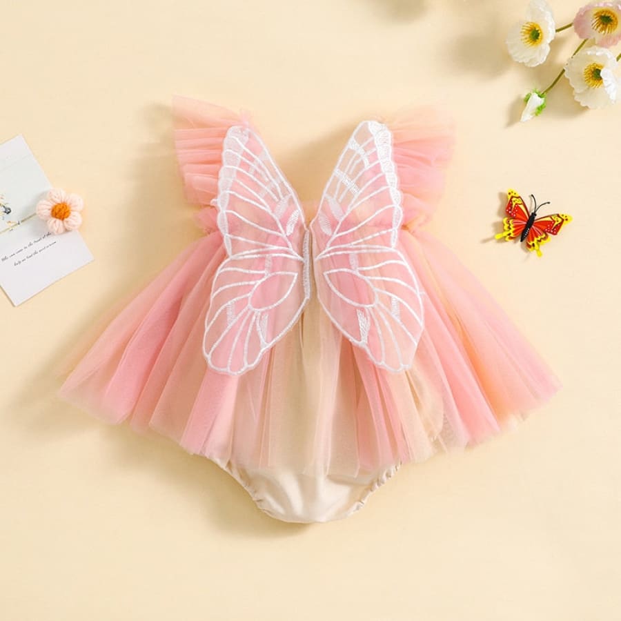 Carmelina Butterfly Romper - Peach - 0-6 Months
