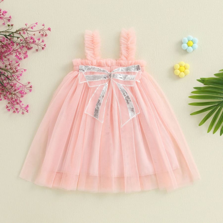 Carolina Bow Tulle Dress - Peach