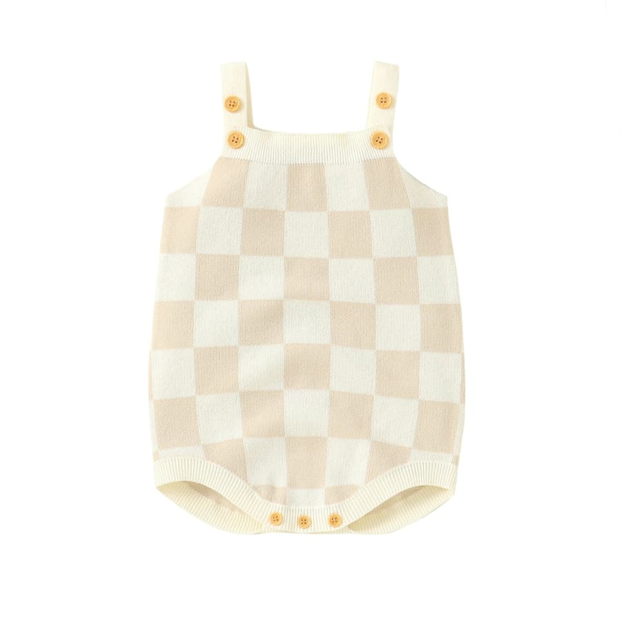 Charli Checkerboard Print Knit Romper - Natural - 0-3 Months