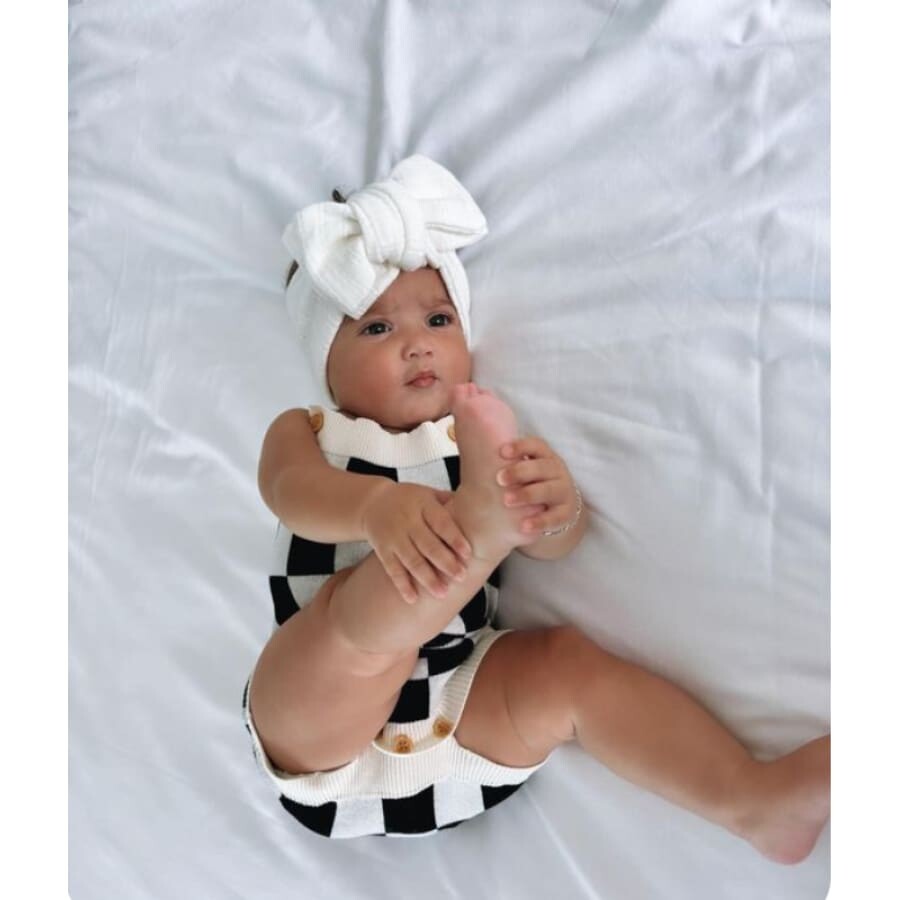 Charli Checkerboard Print Knit Romper - Night - 0-3 Months