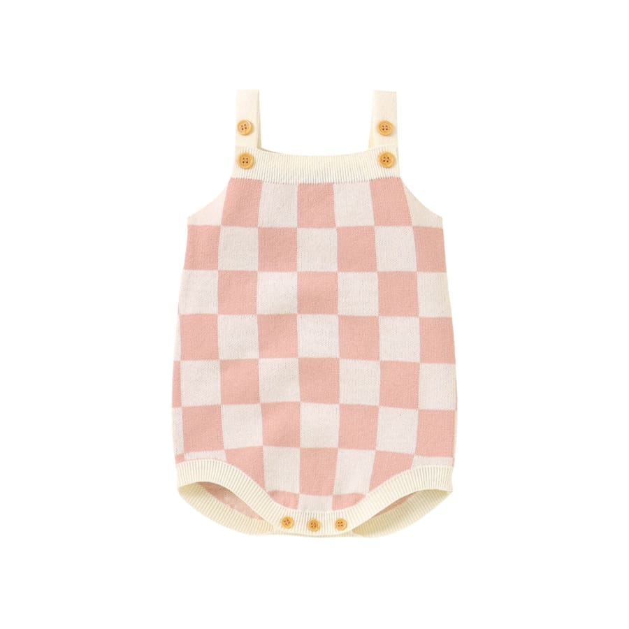 Charli Checkerboard Print Knit Romper - Pink - 0-3 Months