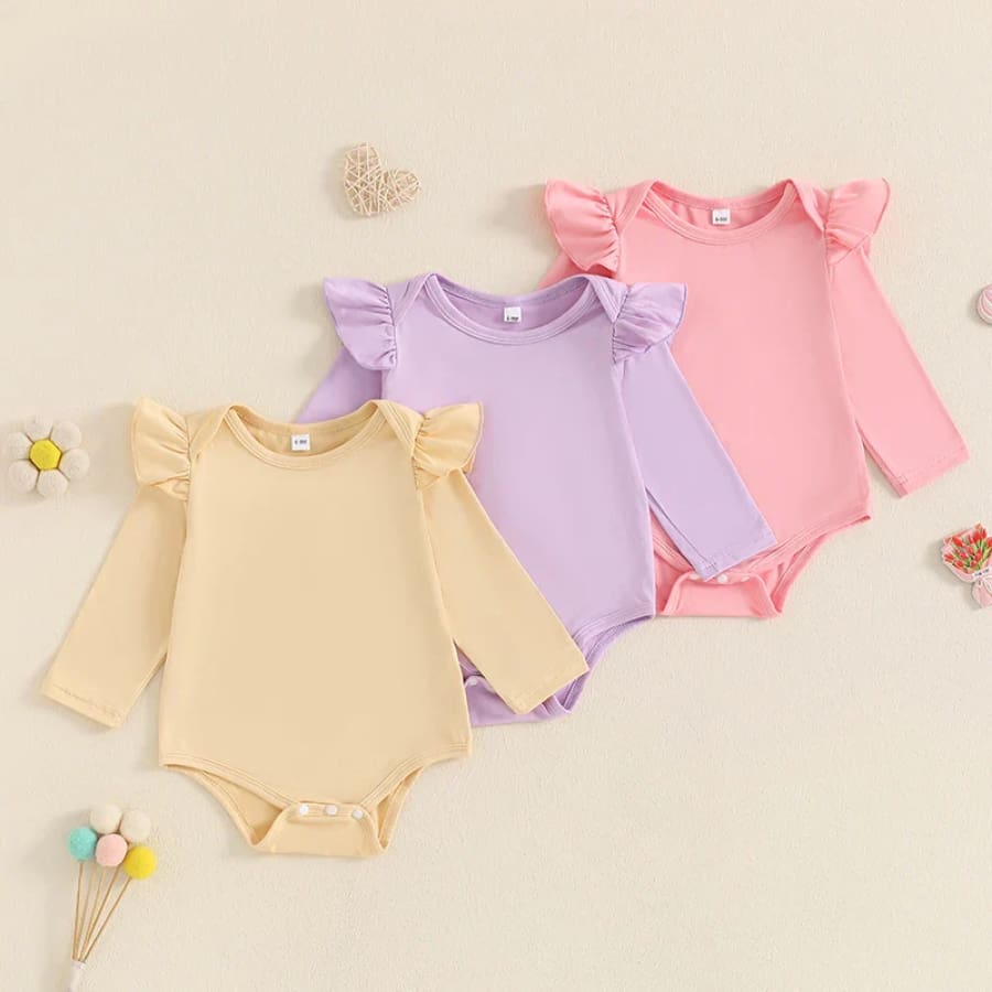 Chloe 3 Piece Long Sleeve Flutter Set - 0-3 Months
