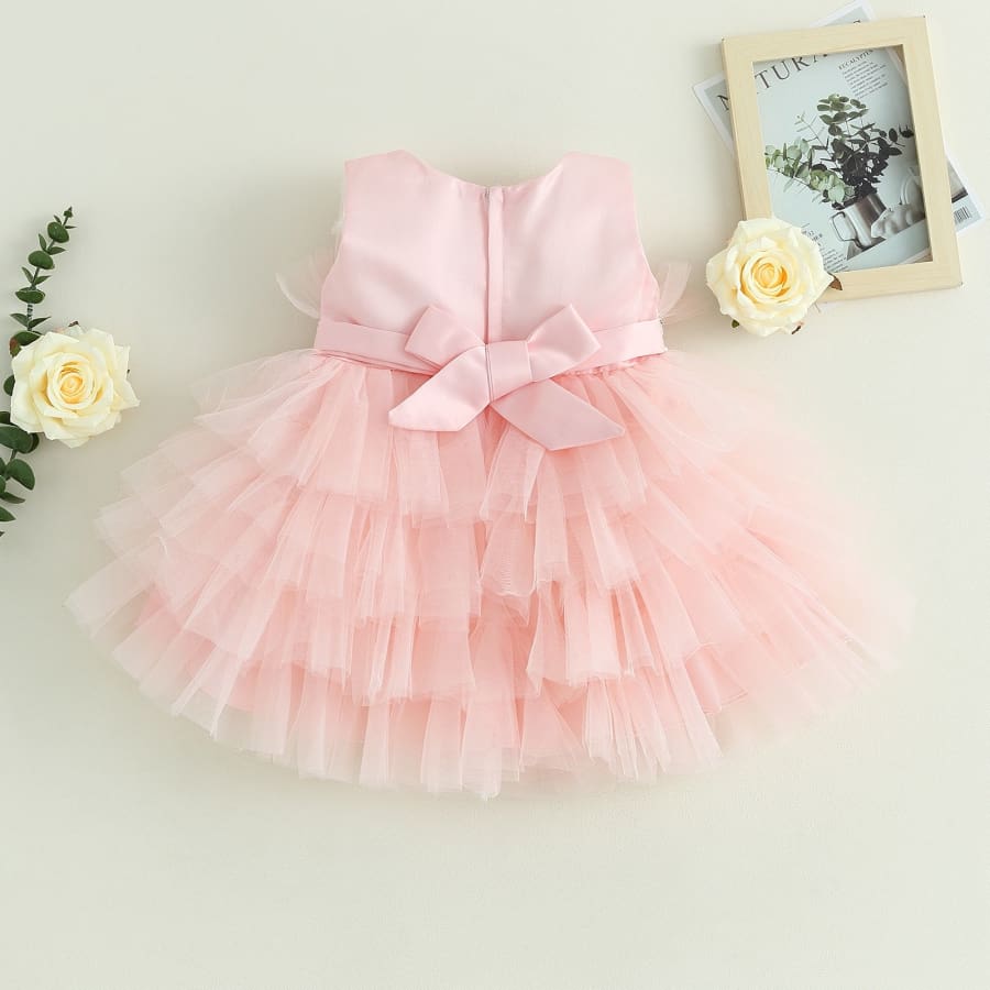Christina Sparkle Bow &amp; Tulle Frill Dress - Berry