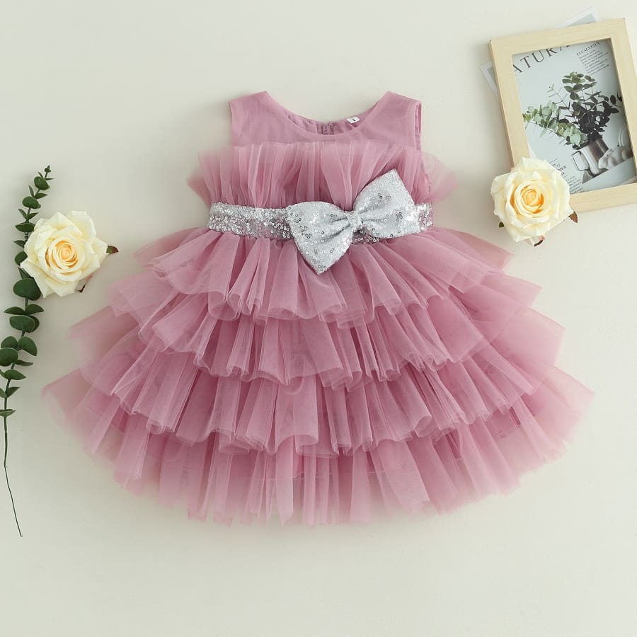 Christina Sparkle Bow &amp; Tulle Frill Dress - Snow