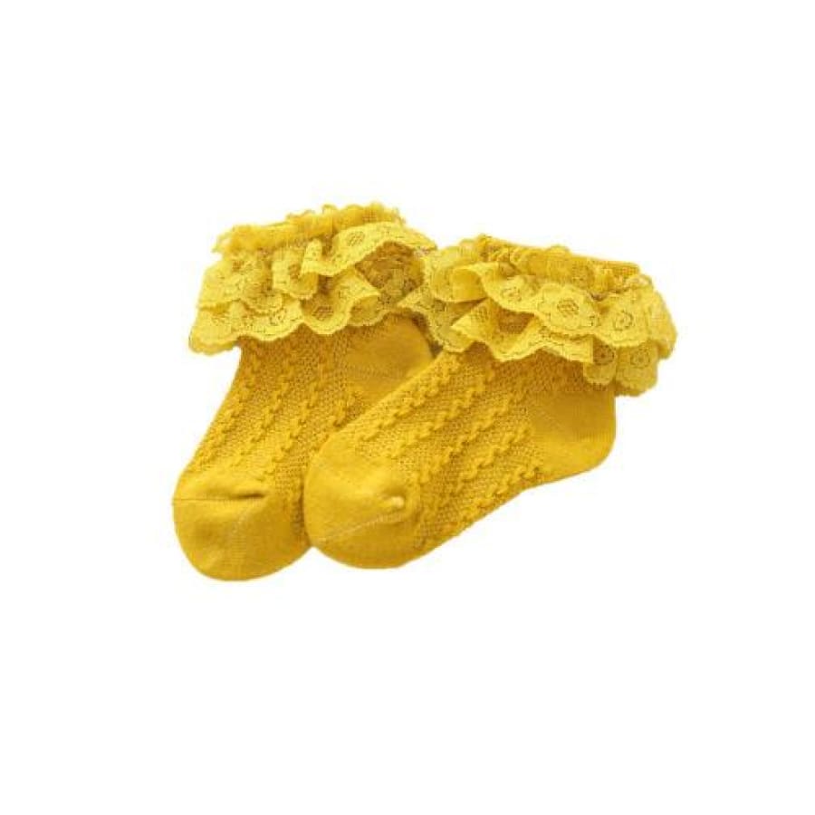 Frilly Lace Ankle Socks - Mustard / 3 to 5 Years - Socks Socks