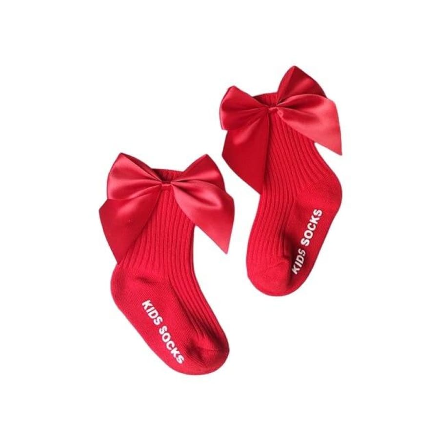 Ribbed Bow Ankle Socks - Red / 0-6 Months - socks Socks