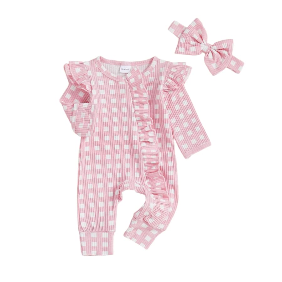 Connie Checker Flutter Jumpsuit - Pink - Newborn