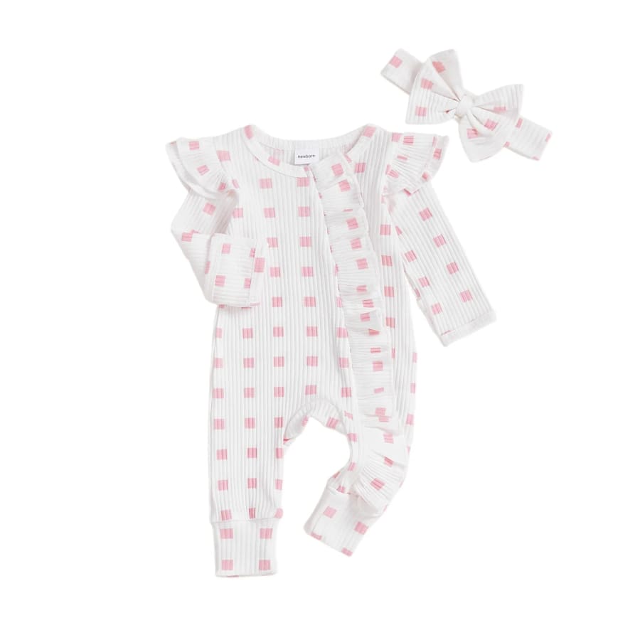 Connie Checker Flutter Jumpsuit - Snow - Newborn