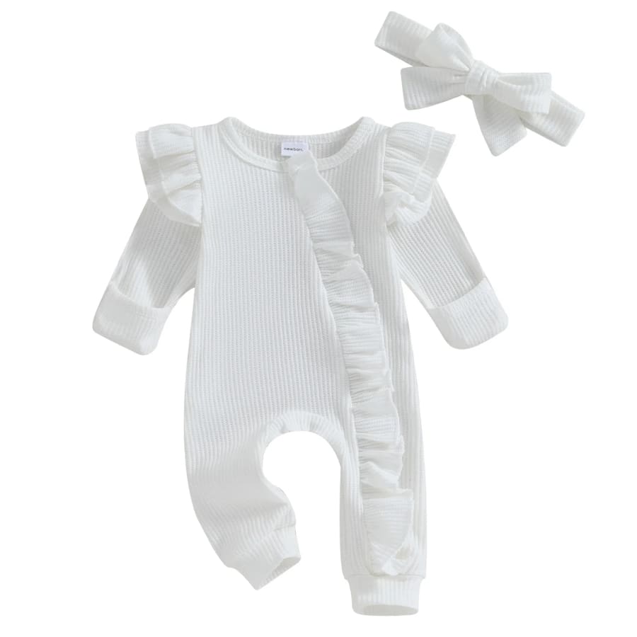 Connie Flutter Zip Jumpsuit - Snow - Newborn