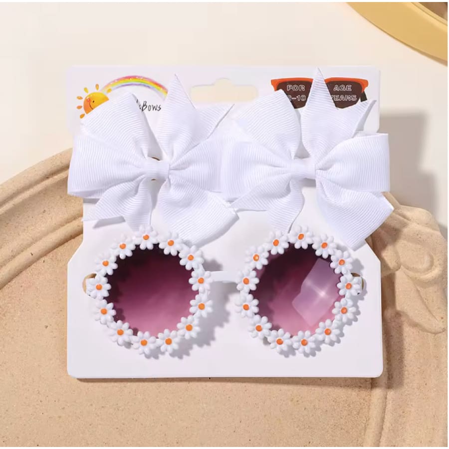 Connie Hair Clip and Sunglass Set - White - Sunglasses sunglasses