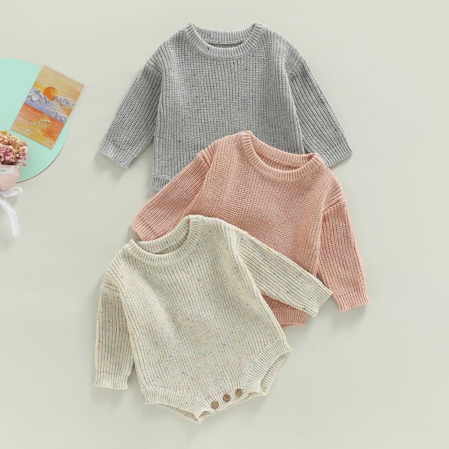 Connor Cosy Speckled Knit Romper - Peachy - 0-3 Months