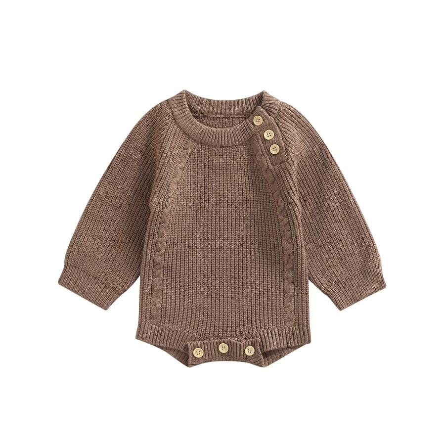 Corey Button Knit Romper - Chocolate - 0-3 Months