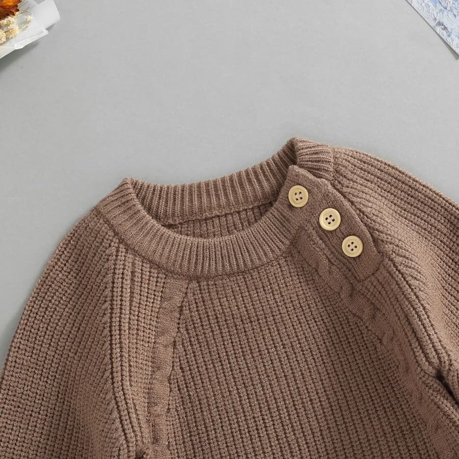 Corey Button Knit Romper - Chocolate