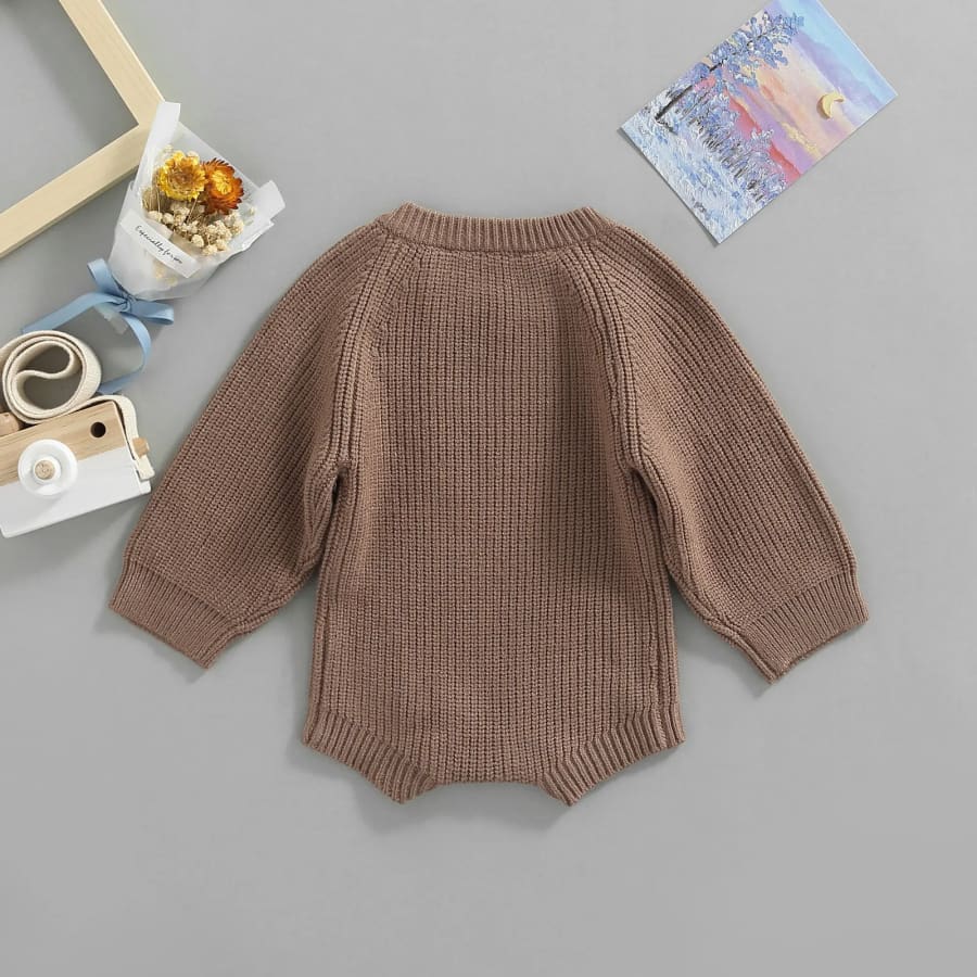 Corey Button Knit Romper - Chocolate