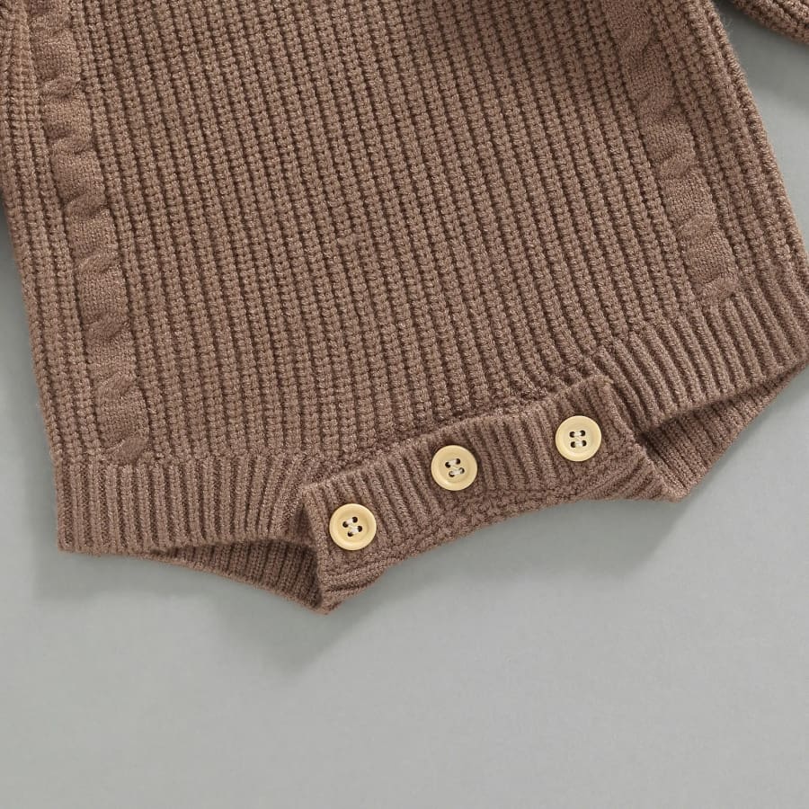 Corey Button Knit Romper - Chocolate