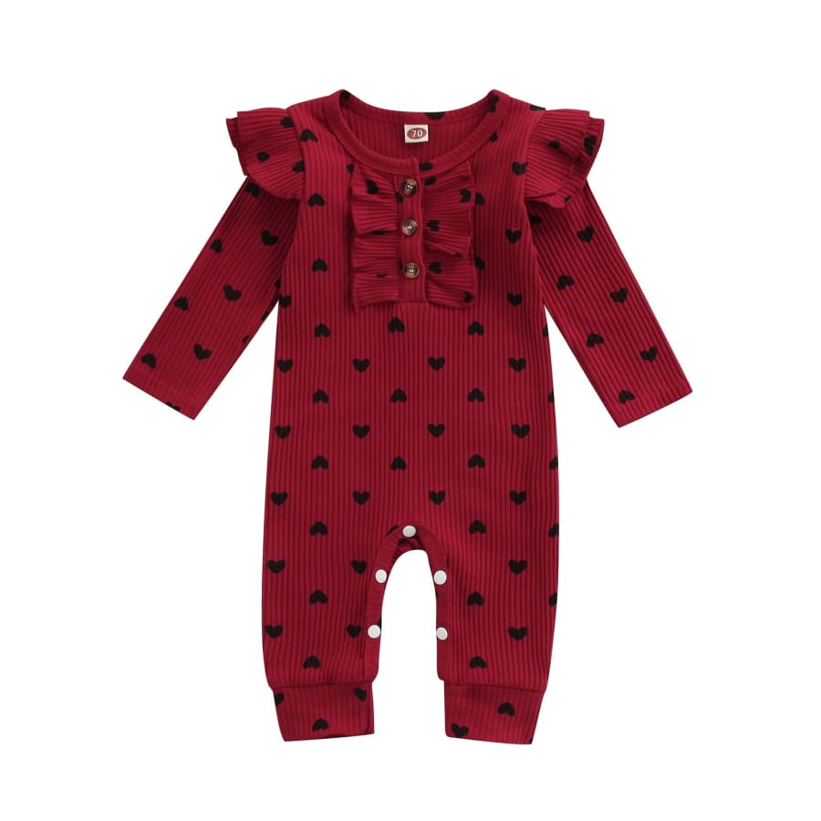 Corina Heart Print Jumpsuit - Ruby - 0-3 Months