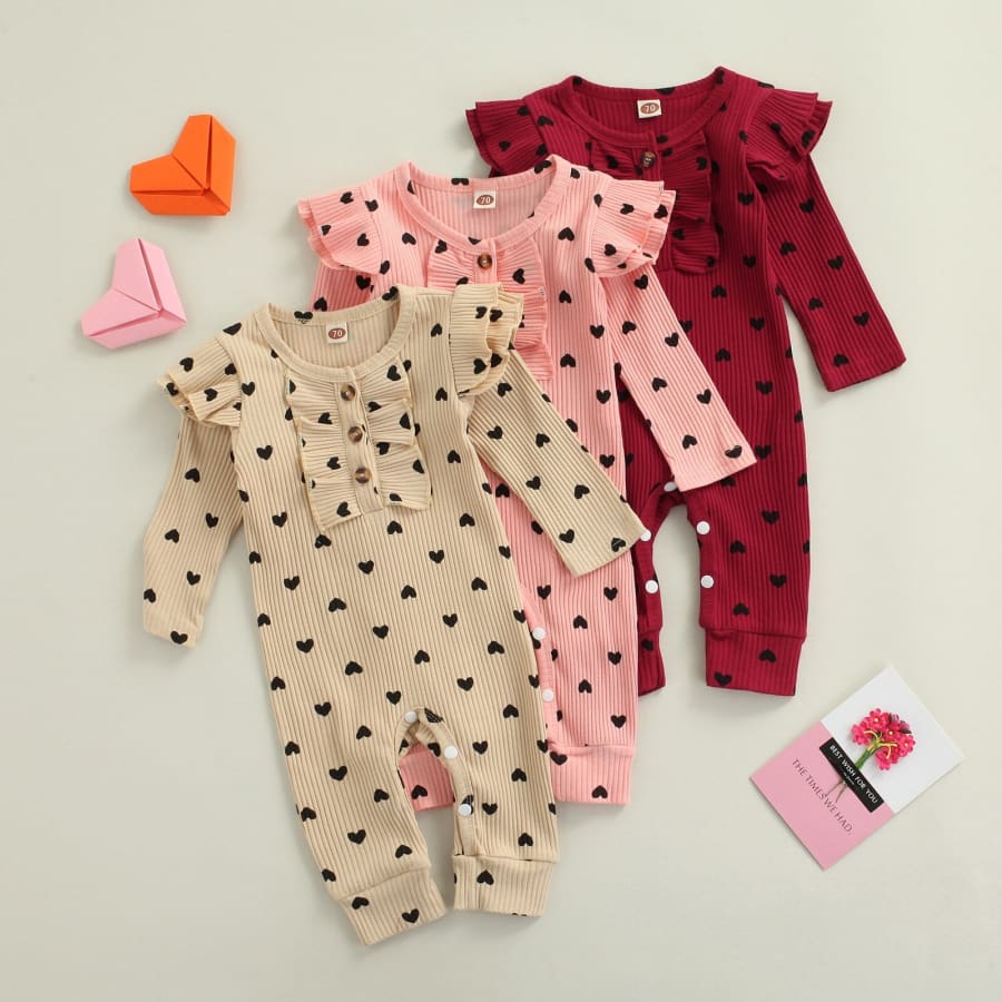 Corina Heart Print Jumpsuit - Ruby - 0-3 Months