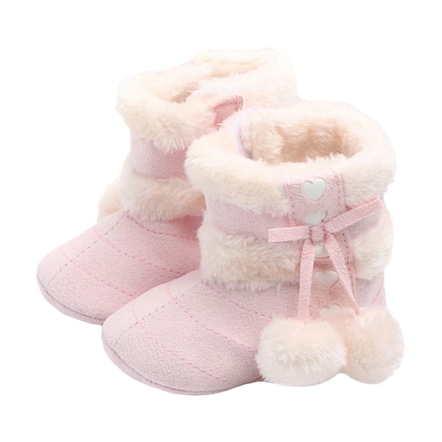 Cuddly Heart Pom Pom Booties - Pale Pink - 0-6 Months