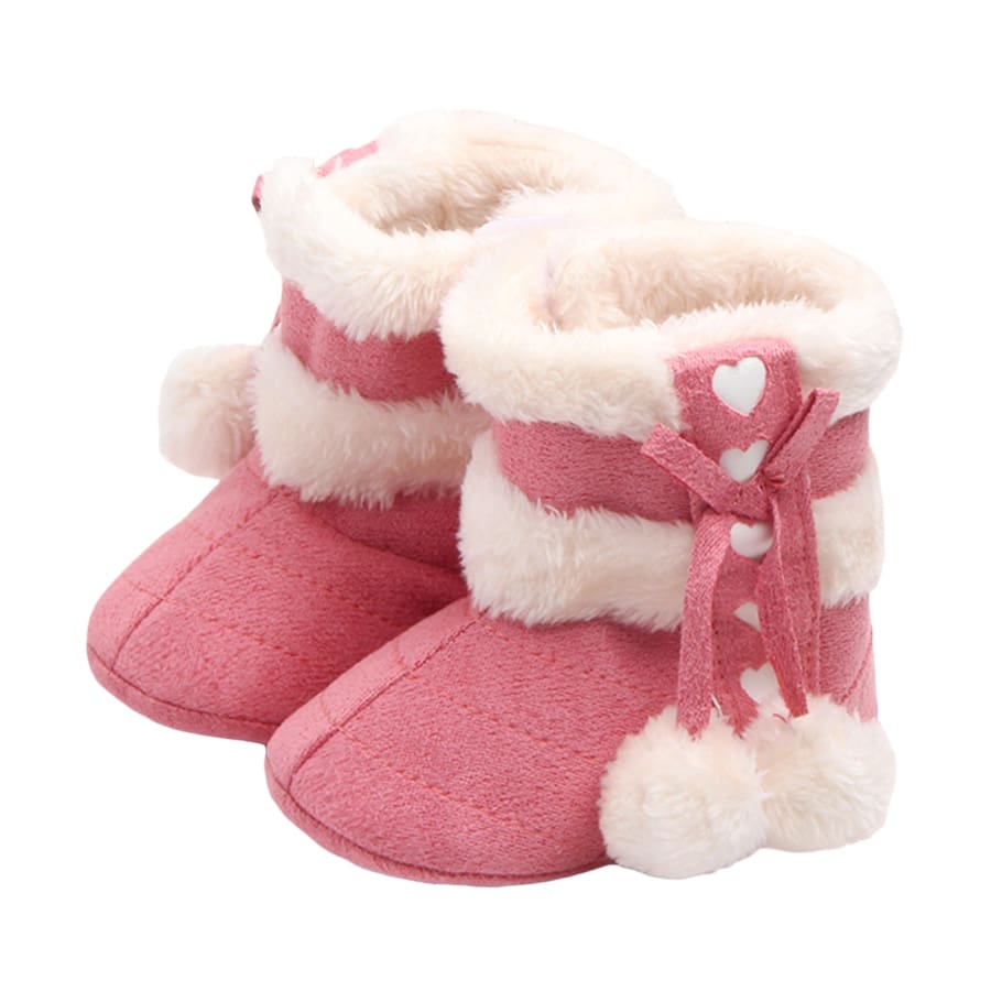 Cuddly Heart Pom Pom Booties - Pink - 0-6 Months